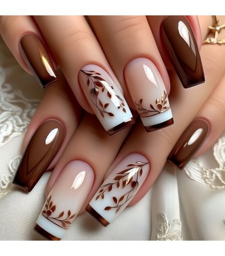 NA098 -  Retro Brown Mid Floral Nails